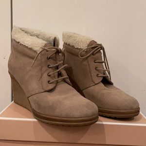 Suede wedge booties, size 39 (US 9)